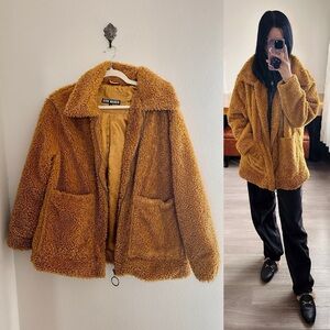 ✨STEVE MADDEN Cozy Faux Shearling Teddy Jacket Mustard Large NWOT